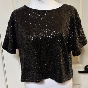 Victoria's Secret Black Sequin Short Sleeve Top
